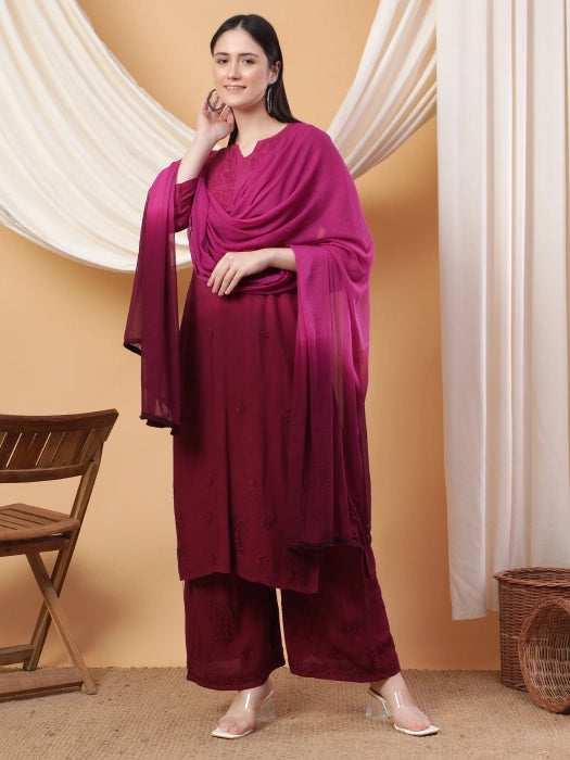 Most Comfortabe Rayon Ombrae Hand Embroidered Full Suit