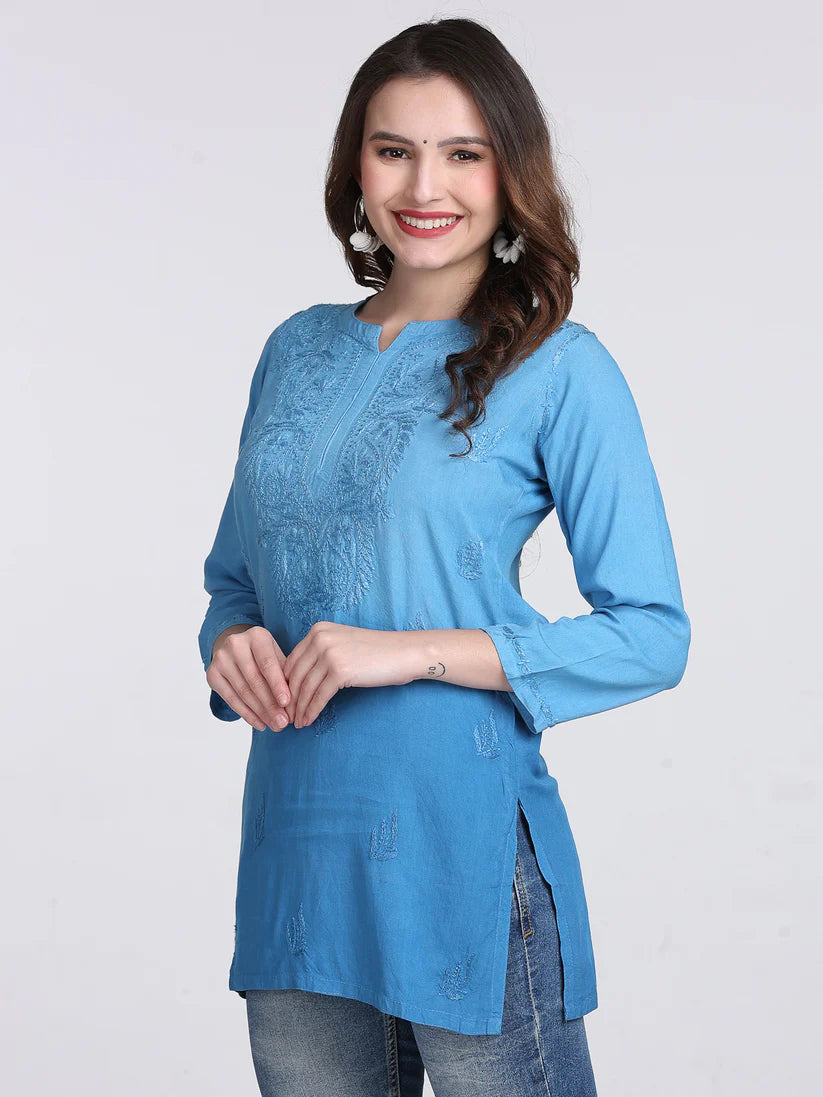 Ombre Dyed Chikankari Short Kurta | Handwork Lucknowi Embroidery