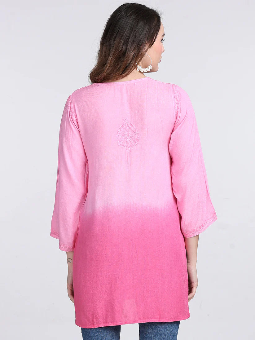 Ombre Dyed Chikankari Short Kurta | Handwork Lucknowi Embroidery