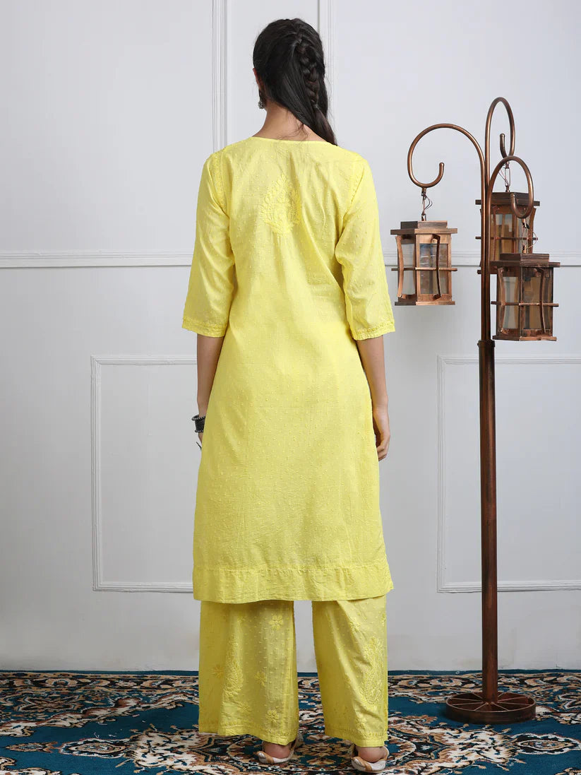 Dobby Cotton 3 piece Set Kurti, Dupatta & Plazzo