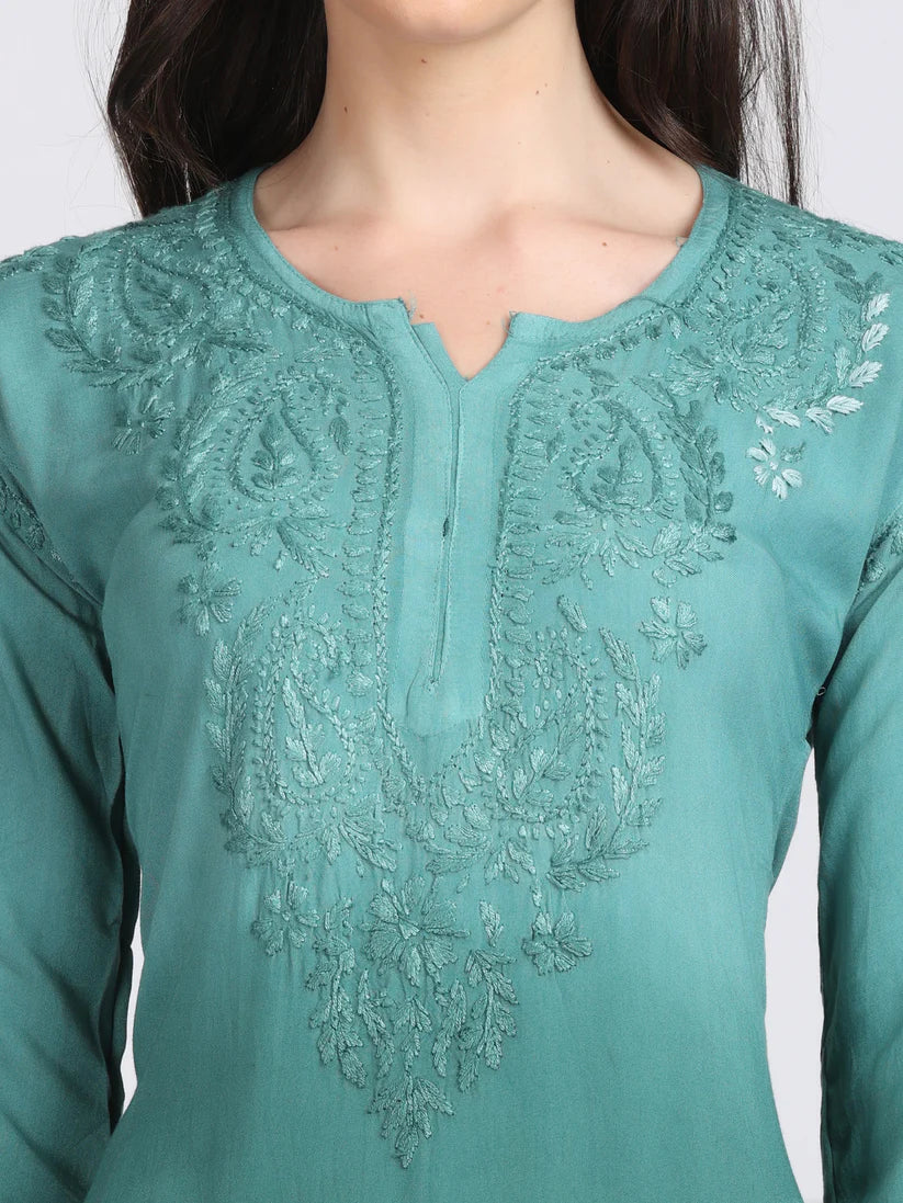 Ombre Dyed Chikankari Short Kurta | Handwork Lucknowi Embroidery