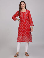 Load image into Gallery viewer, Chikankari Front All-Over Work Chiffon Straight Kurta With Matching Inner