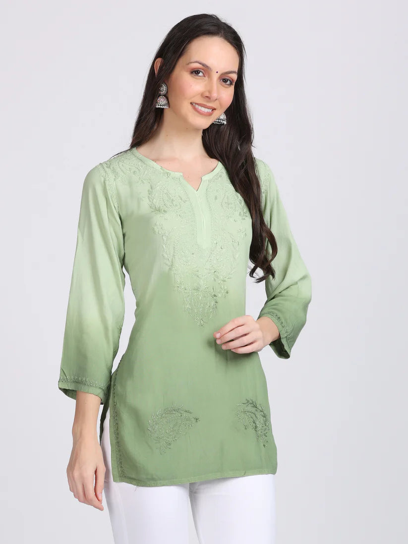 Ombre Dyed Chikankari Short Kurta | Handwork Lucknowi Embroidery