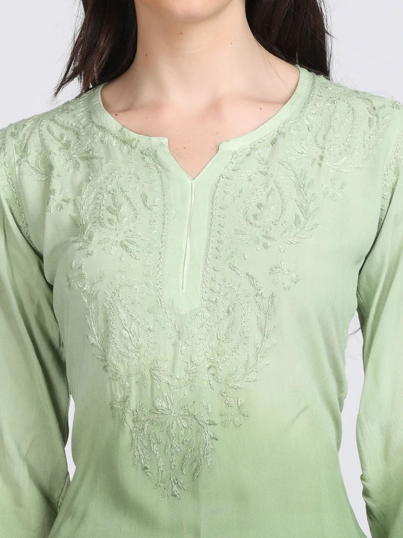 Ombre Dyed Chikankari Short Kurta | Handwork Lucknowi Embroidery