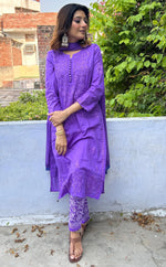 Load image into Gallery viewer, Cotton Dyed Chikankari Co-Ord Straight Kurta Wth Lycra Stretchable Trouser