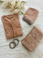Load image into Gallery viewer, Cotton Dyed Chikankari Co-Ord Straight Kurta Wth Lycra Stretchable Trouser