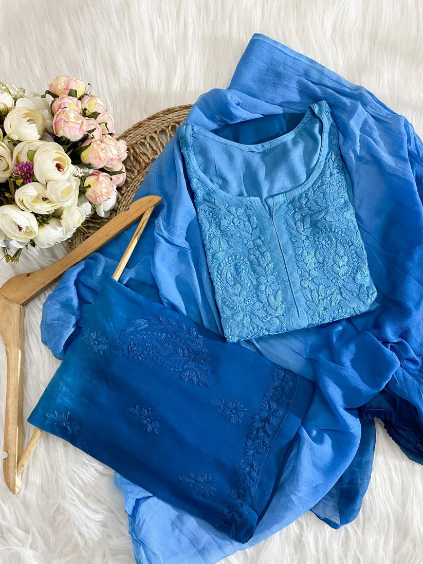 Most Comfortabe Rayon Ombrae Hand Embroidered Full Suit