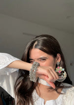 Load image into Gallery viewer, Haniya White Chikankari Rayon Kurti Set with Mukesh Work & Dupatta