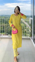 Load image into Gallery viewer, Cotton Dyed Chikankari Co-Ord Straight Kurta Wth Lycra Stretchable Trouser