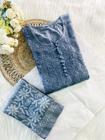 Load image into Gallery viewer, Cotton Dyed Chikankari Co-Ord Straight Kurta Wth Lycra Stretchable Trouser