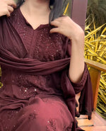 Load image into Gallery viewer, Nagma Brown Rayon Mukesh- Chikankari Set