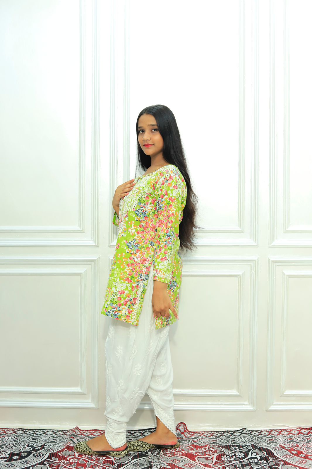 Mul Cotton Short Chikankari Kurti