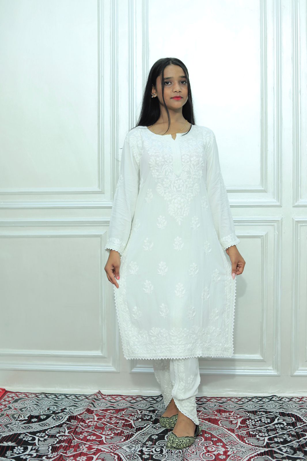 premium Modal Chikankari Kurti Dhoti Set