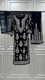 Load image into Gallery viewer, PREMIUM RIYON HANDCREAFTEDCHUKANKARI KURTI SET WITH DUPATTA