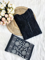 Load image into Gallery viewer, Cotton Dyed Chikankari Co-Ord Straight Kurta Wth Lycra Stretchable Trouser