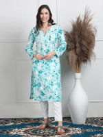 Load image into Gallery viewer, Soft Mul Mul Floral Printed Lucknowi Handwork Chikankari Straight Kurta
