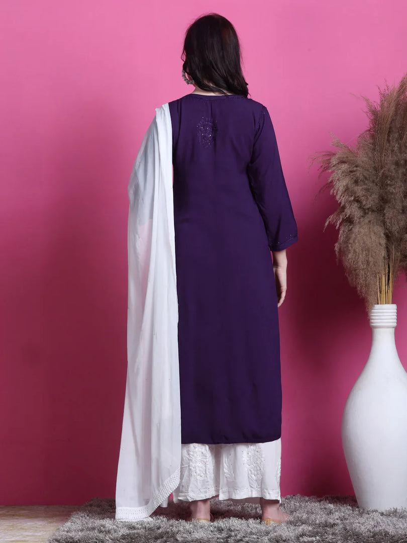 3D Chikankari work Ryon Mukaish Kurti