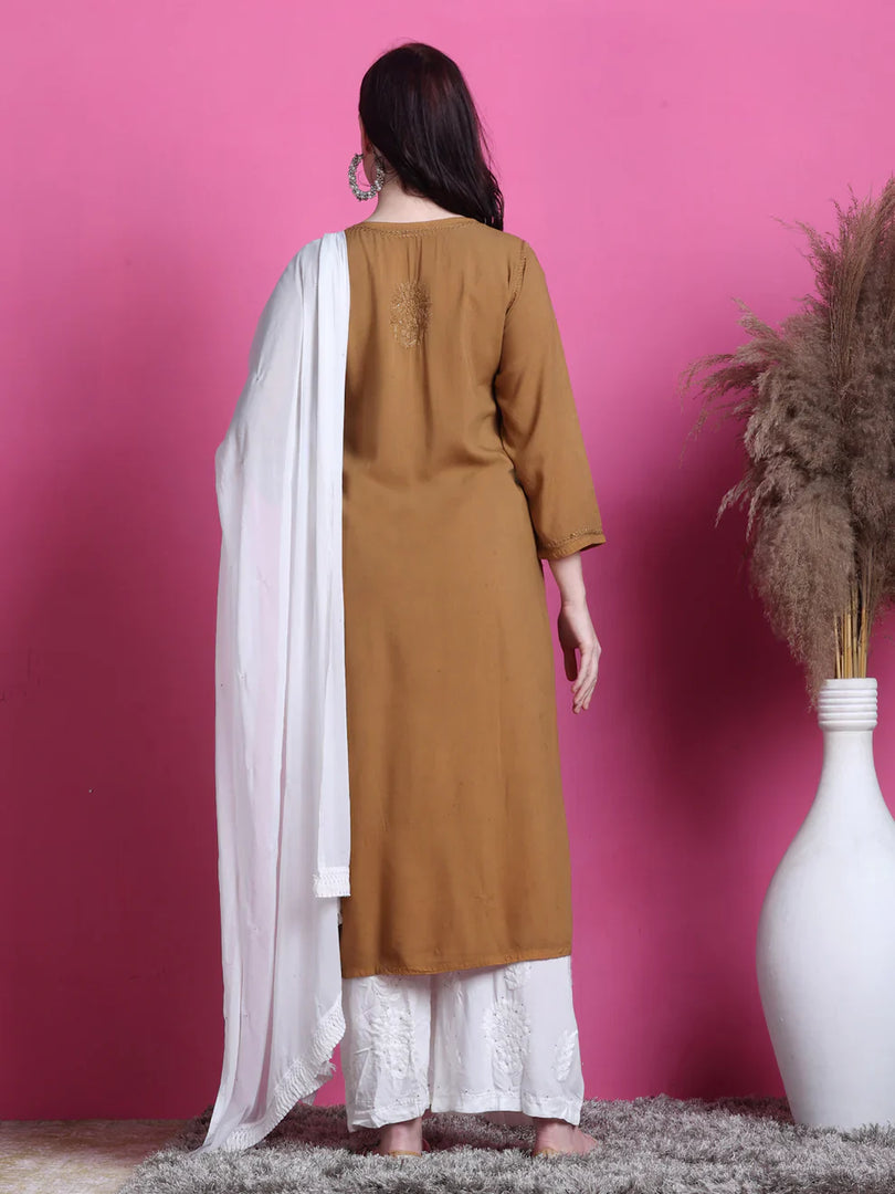 3D Chikankari work Ryon Mukaish Kurti