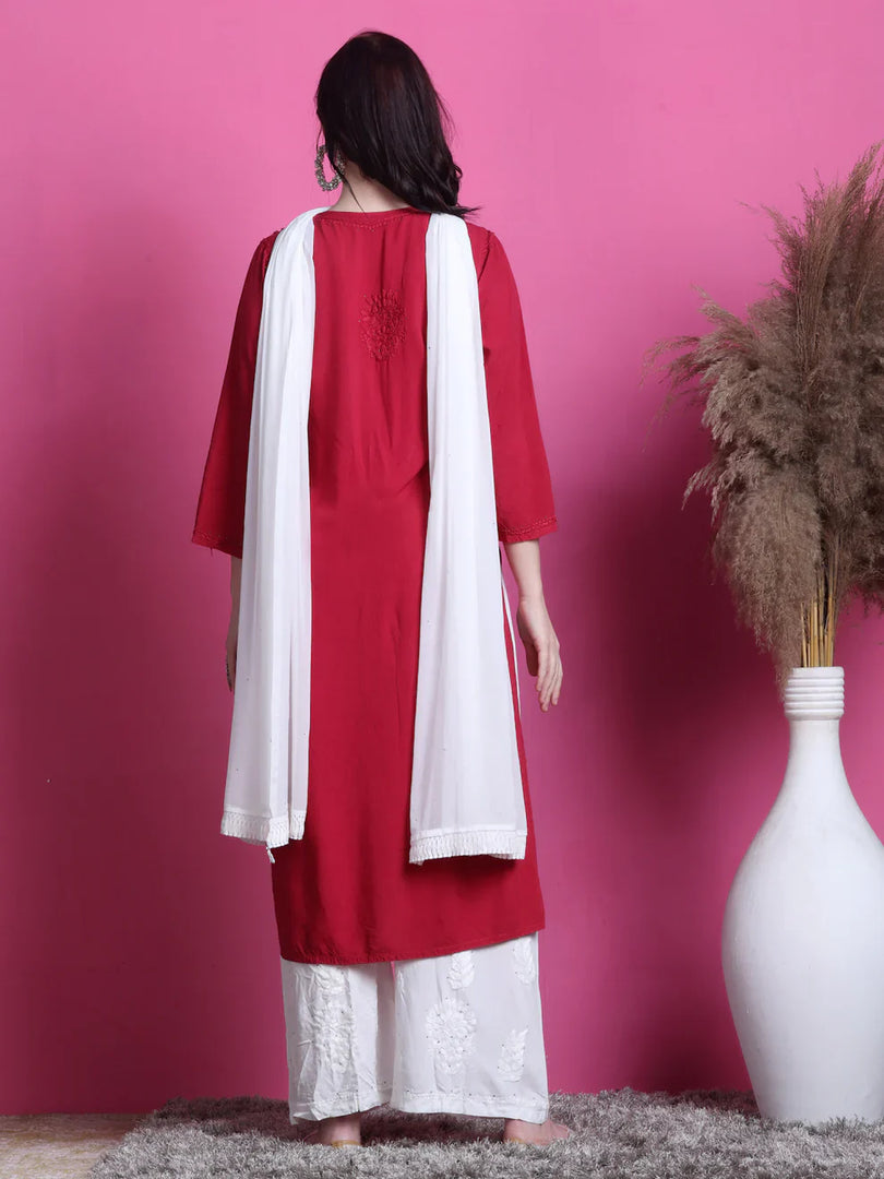 3D Chikankari work Ryon Mukaish Kurti