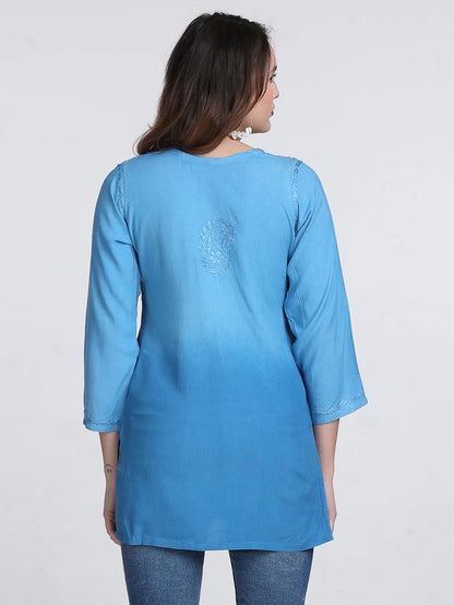 Ombre Dyed Chikankari Short Kurta | Handwork Lucknowi Embroidery