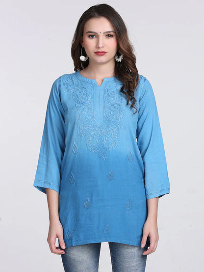 Ombre Dyed Chikankari Short Kurta | Handwork Lucknowi Embroidery