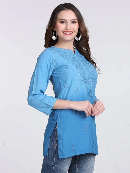 Ombre Dyed Chikankari Short Kurta | Handwork Lucknowi Embroidery
