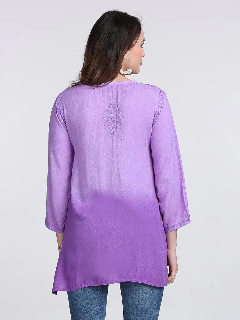 Ombre Dyed Chikankari Short Kurta | Handwork Lucknowi Embroidery