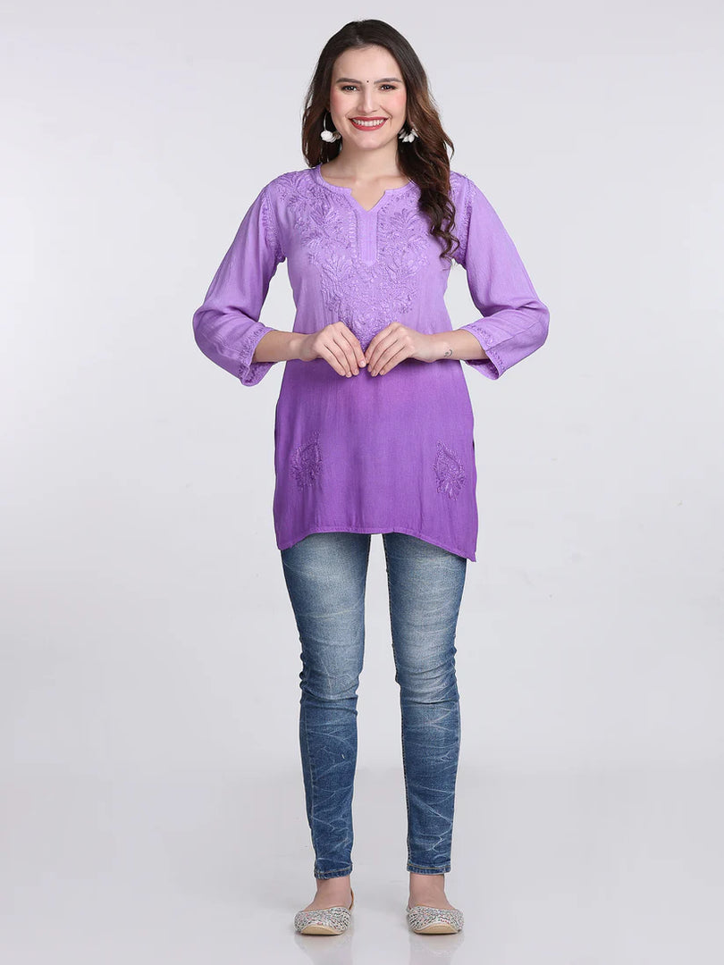 Ombre Dyed Chikankari Short Kurta | Handwork Lucknowi Embroidery