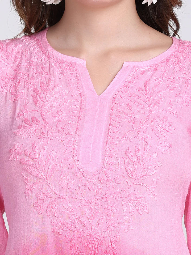 Ombre Dyed Chikankari Short Kurta | Handwork Lucknowi Embroidery