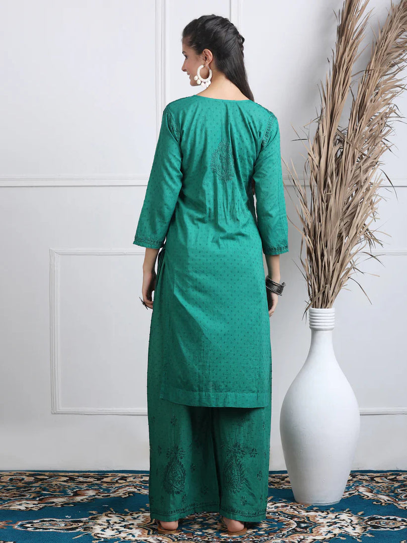 Dobby Cotton 3 piece Set Kurti, Dupatta & Plazzo