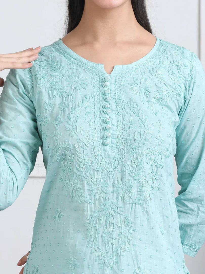 Dobby Cotton 3 piece Set Kurti, Dupatta & Plazzo