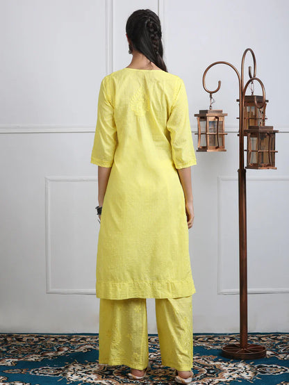 Dobby Cotton 3 piece Set Kurti, Dupatta & Plazzo