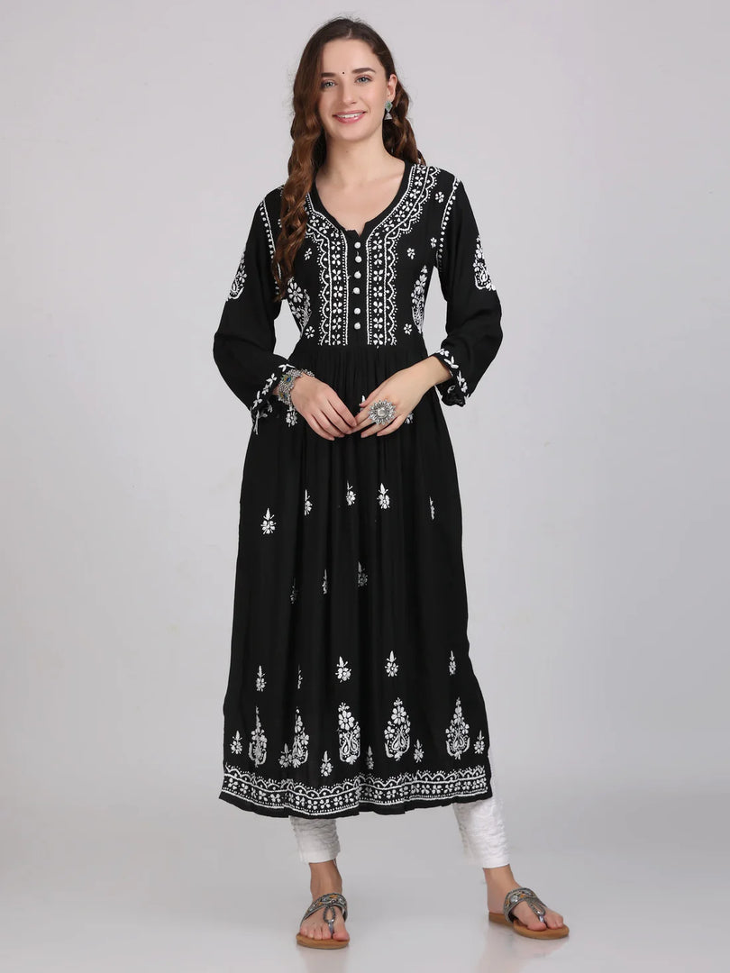 Chikankari Heavy Embroidered Gown With Both Side Pockets