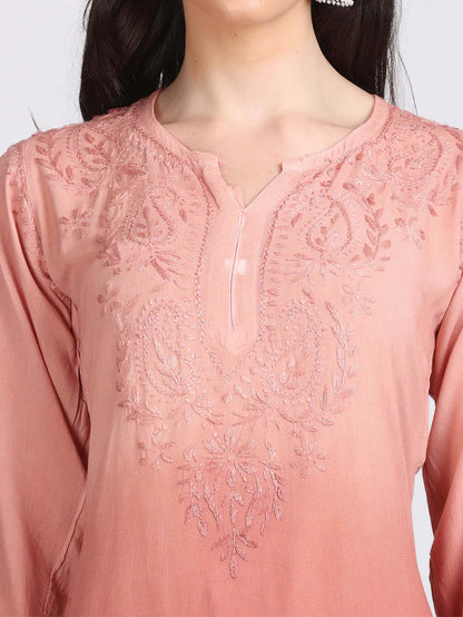 Ombre Dyed Chikankari Short Kurta | Handwork Lucknowi Embroidery