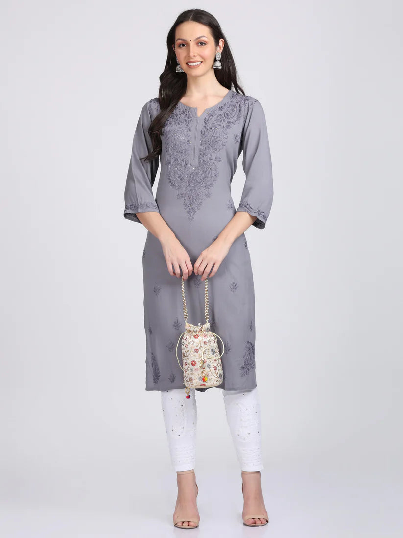 Versatile and Stylish Mukesh Embroidery in Rayon Kurti with Free Gift 💝 Inside