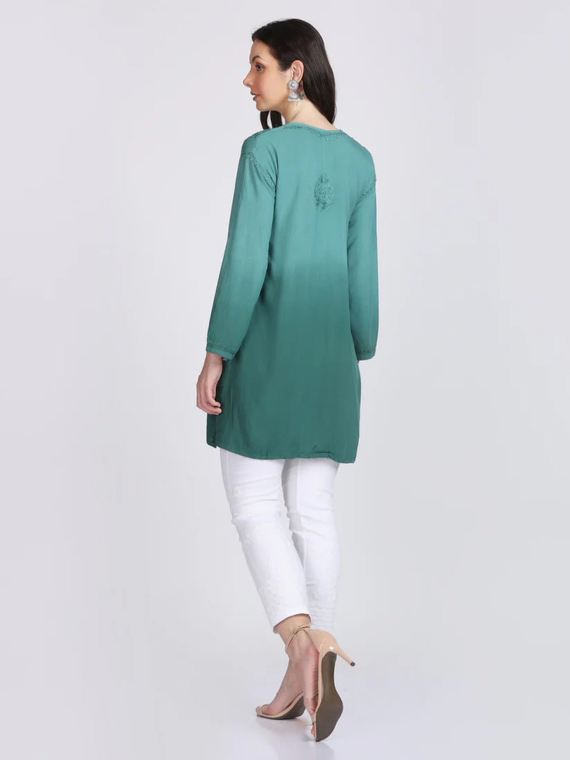 Ombre Dyed Chikankari Short Kurta | Handwork Lucknowi Embroidery