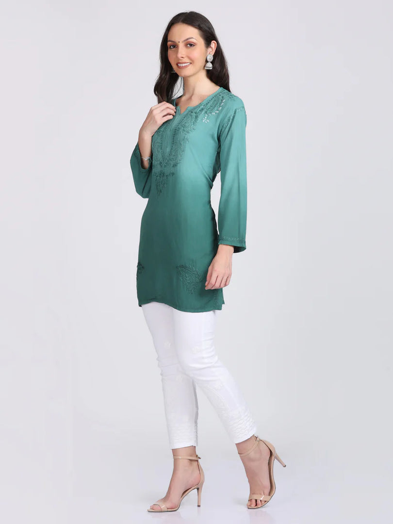 Ombre Dyed Chikankari Short Kurta | Handwork Lucknowi Embroidery