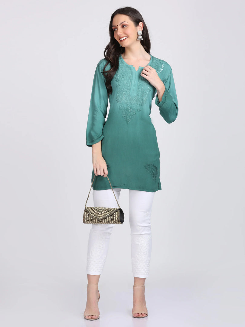 Ombre Dyed Chikankari Short Kurta | Handwork Lucknowi Embroidery