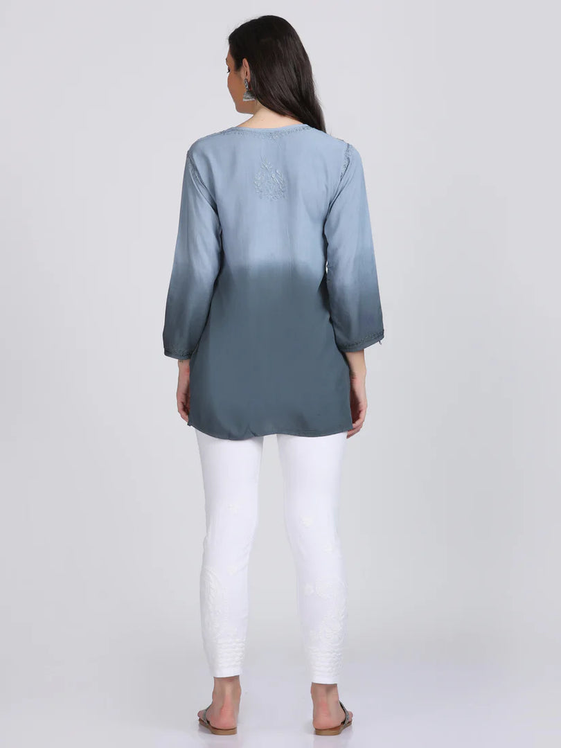 Ombre Dyed Chikankari Short Kurta | Handwork Lucknowi Embroidery