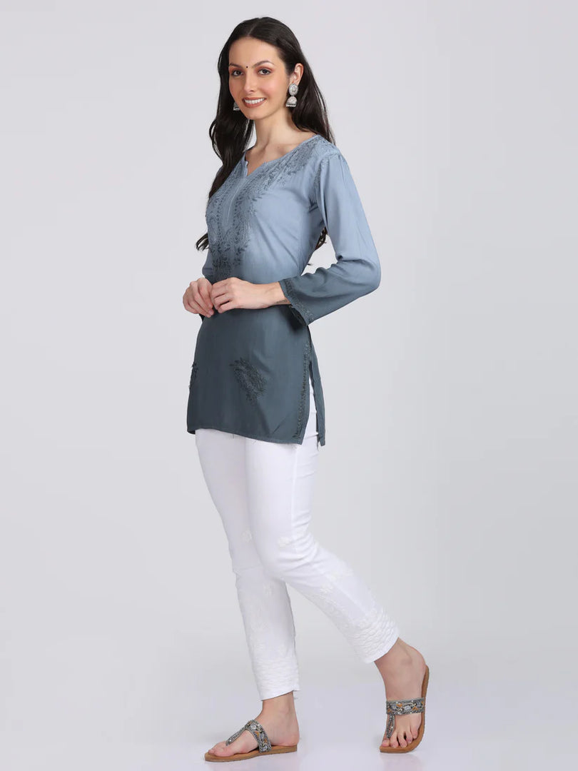 Ombre Dyed Chikankari Short Kurta | Handwork Lucknowi Embroidery
