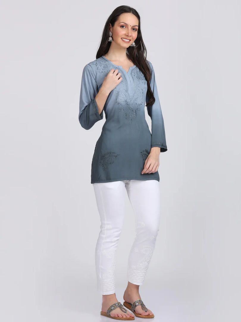 Ombre Dyed Chikankari Short Kurta | Handwork Lucknowi Embroidery