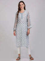 Load image into Gallery viewer, Chikankari Front All-Over Work Chiffon Straight Kurta With Matching Inner
