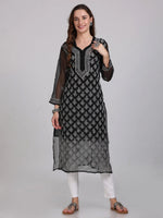 Load image into Gallery viewer, Chikankari Front All-Over Work Chiffon Straight Kurta With Matching Inner
