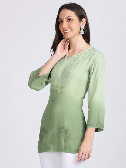 Ombre Dyed Chikankari Short Kurta | Handwork Lucknowi Embroidery