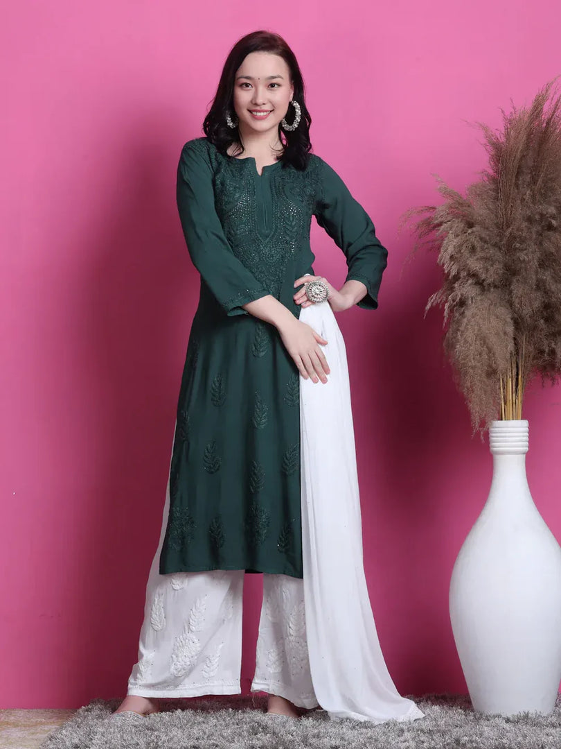 3D Chikankari work Ryon Mukaish Kurti