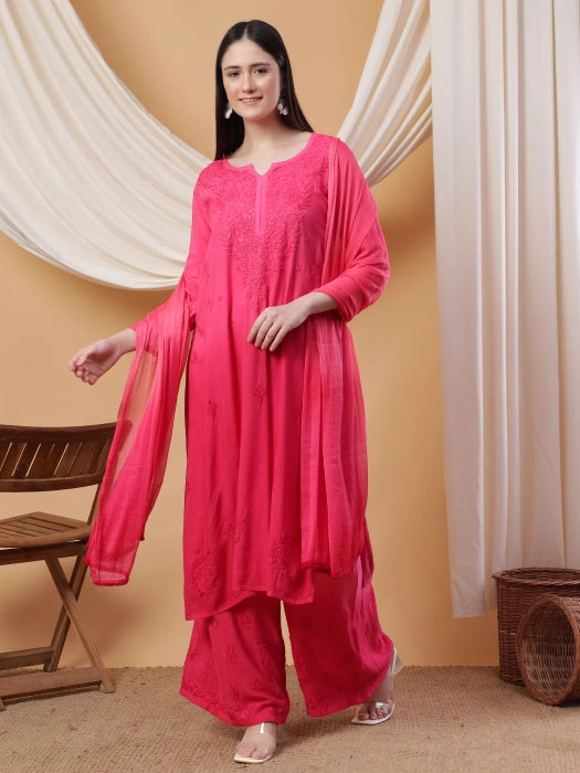 Most Comfortabe Rayon Ombrae Hand Embroidered Full Suit