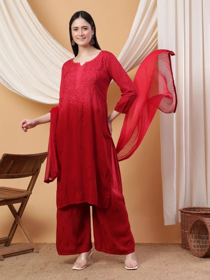 Most Comfortabe Rayon Ombrae Hand Embroidered Full Suit