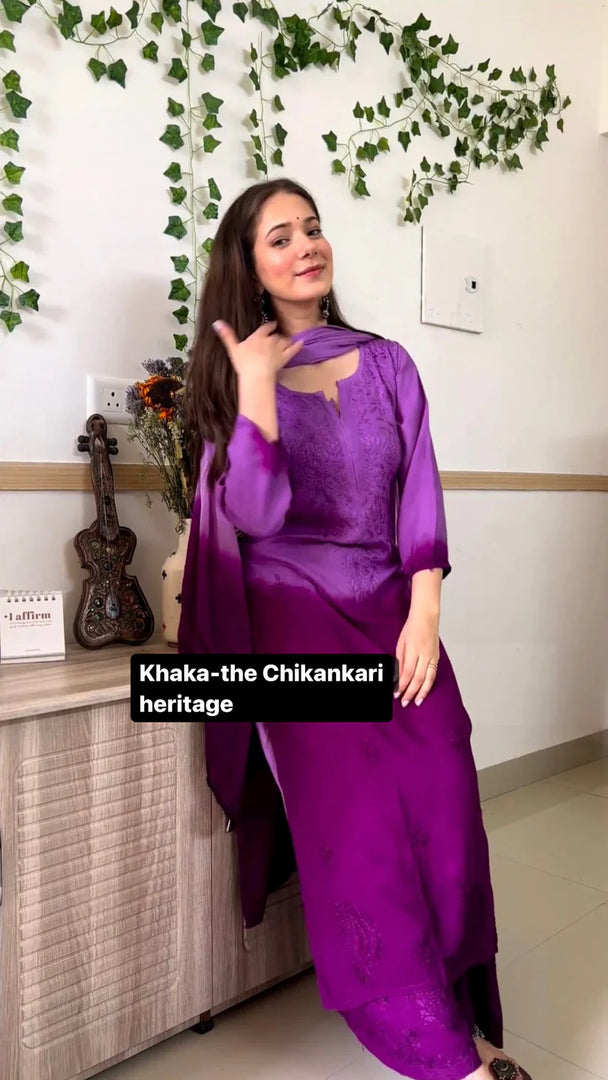 Most Comfortabe Rayon Ombrae Hand Embroidered Full Suit