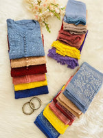 Load image into Gallery viewer, Cotton Dyed Chikankari Co-Ord Straight Kurta Wth Lycra Stretchable Trouser
