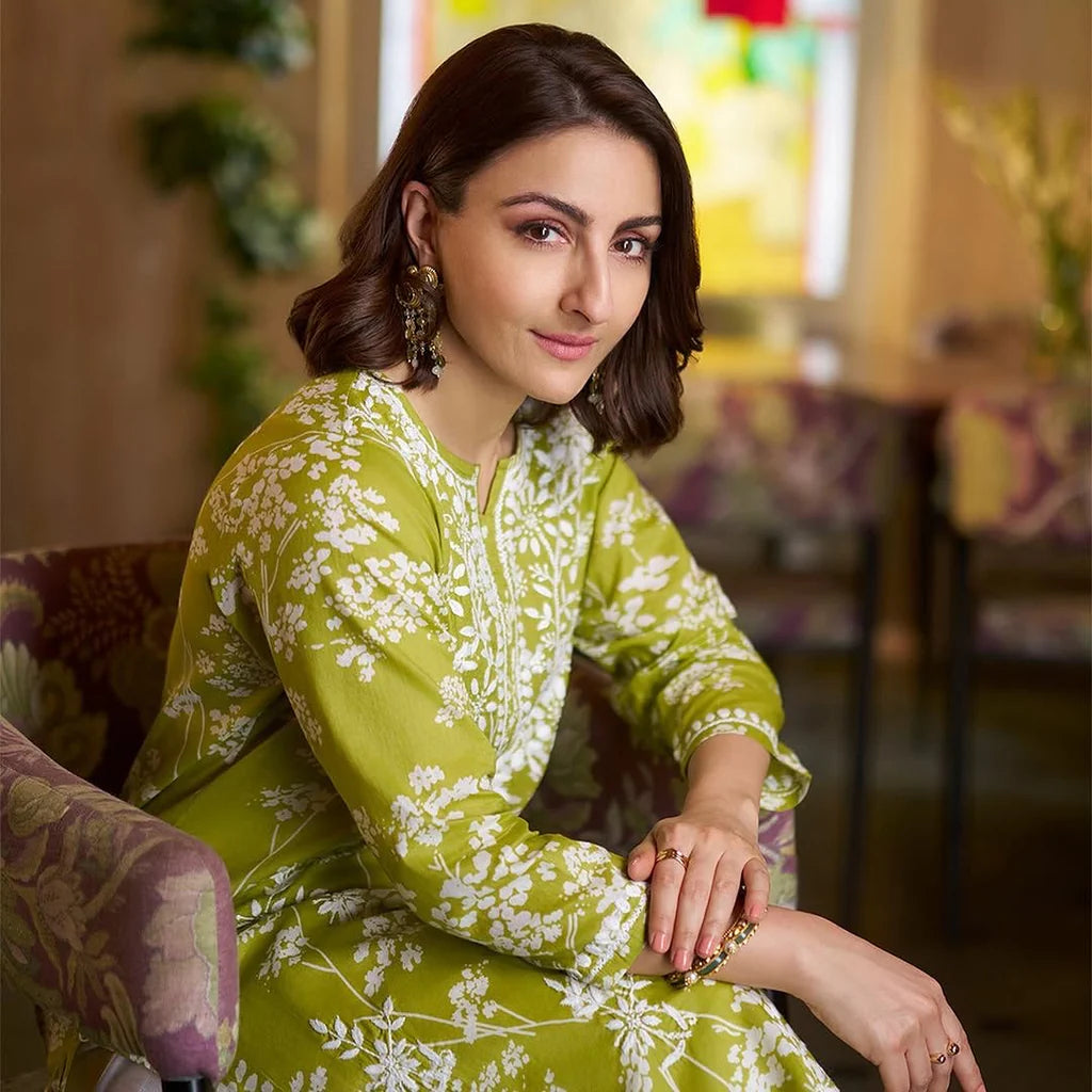 Zainab Soft & Comfy Mul leafy Contrast Kurtis